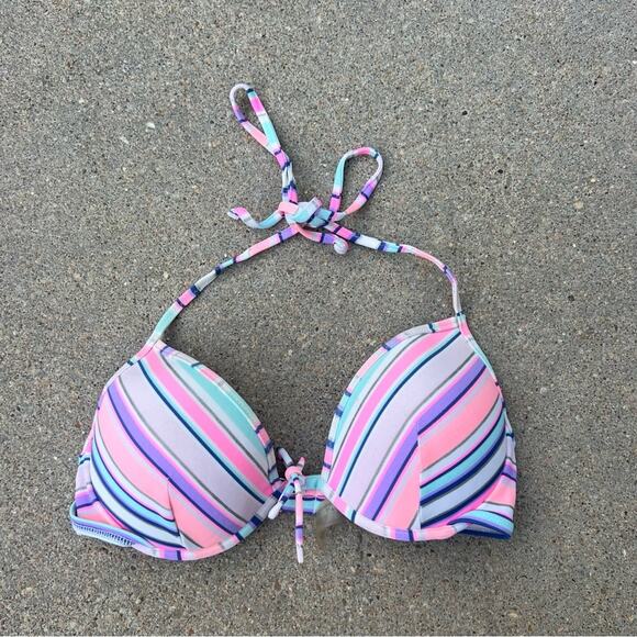 Victoria’s Secret 34D Pastel Diagonal Stripe Underwire Push-up Halter Bikini Top - Picture 1 of 5
